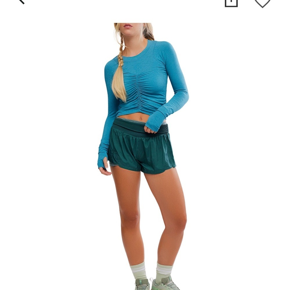 Free People Movement Tempo Long Sleeve Ruched Top Teal Large - Picture 6 of 7